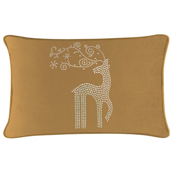 Sparkles Home Rhinestone Reindeer Pillow, Gold Velvet, 14x20