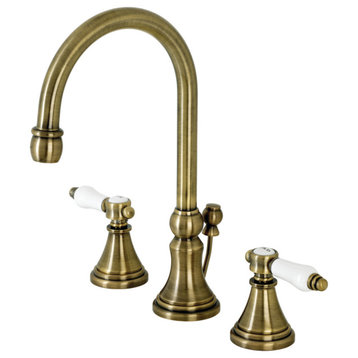 KS2983BPL Bel Air Widespread Bathroom Faucet With Brass Pop-Up, Antique Brass