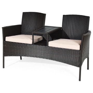 Costway Patio Rattan Chat Set Seat Sofa Loveseat Table Chairs Cushioned