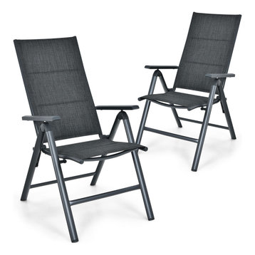 vidaXL 4x Camping Chairs Aluminum Folding Gray Reclining Camp Outdoor Seat 
