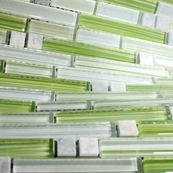 Glossy Green Nature Colorful Stripes Glass Mosaic Backsplash Tiles - Home Accessories & Decor