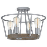 Quoizel - Quoizel BRT1717BSR Brockton 4 Light Semi-Flush Mount - Brushed Silver - With open framework and weathered styling, the Brockton comes farmhouse-approved. Finished in Brushed Silver or Grey Ash, the thin metal body pairs perfectly with the whitewash finish of the faux wood accents. Vintage filament bulbs provide soft, ambient light in this rustic charmer.