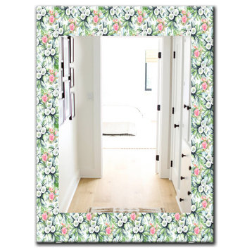 Designart Green Flowers 4 Traditional Frameless Wall Mirror, 24x32