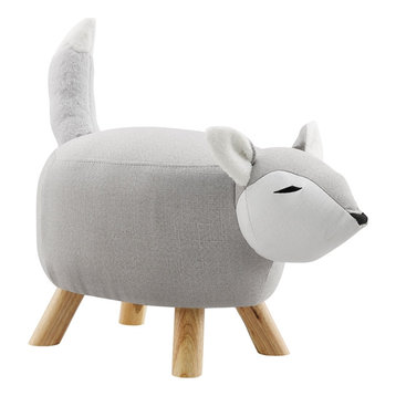 Linon Farris the Fox Wood Upholstered Stool in Gray