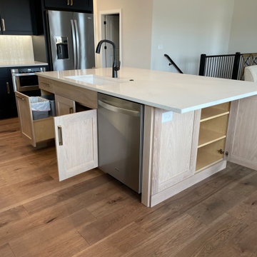 Black Paint and Light White Oak Kitchen Design