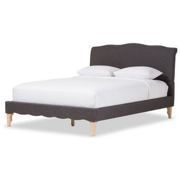 Fannie French Classic Linen Fabric Platform Bed, Dark Gray, Queen