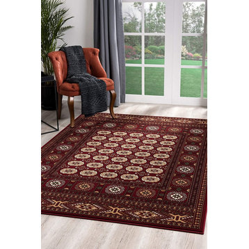 5" x 8" Red Eclectic Geometric Pattern Area Rug