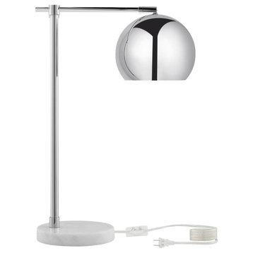 22" Silver Metallic Iron Desk Table Lamp With Silver Metallic Dome Shade