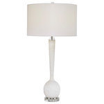 Uttermost - Uttermost Kently White Marble Table Lamp - This Elegant Table Lamp Is Executed In A Rich Looking Material Made Of Granulated White Marble That Accurately Replicates The Look Of Thassos Marble, Accented By Thick Crystal Details. A White Hardback Drum Shade Completes The Lamp.