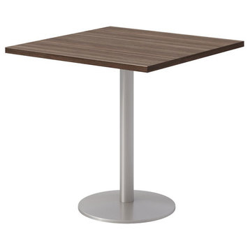 30" Square Pedestal Table - Studio Teak Top - Silver Base