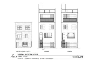 Mid-sized transitional four-story stucco townhouse exterior photo in New York
