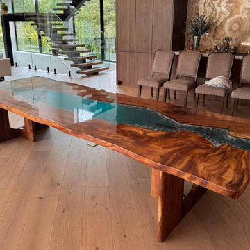 144" Custom Black Walnut Epoxy River Dining Table