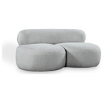Meridian Furniture - Venti Black Boucle Fabric Upholstered Set, Grey, Loveseat - Discover timeless beauty with this Venti boucle fabric living room loveseat that's designed to elevate your interior space. This exceptionally crafted art-deco-inspired chair is part of the Venti collection and boasts an alluring curved shape to add elegance and refinement to your room. Upholstered in rich grey boucle fabric, the loveseat has a plush texture that's oh-so-cozy against the skin. The art deco styling makes it a real statement piece, whether you place it in your living room, home office, or your favorite reading nook.