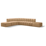 Meridian Furniture - Arc Velvet Upholstered 7-Pc. L-Shaped Modular Sectional, Camel - Give your living room or den the perfect blend of style and versatility with this Arc velvet fabric curved modula Sectionalr. Part of the Arc modular furniture collection, this chair comes upholstered in rich camel velvet fabric and features deep channel tufting that adds a touch of luxury while enhancing comfort and support. A seamless combination of form and function, this chair can be used with other Arc pieces to create a myriad of configurations in your well-curated room.