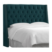 Queen Nail Button Tufted Wingback Headboard, Mystere Peacock