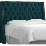 Skyline Furniture Mfg. - Williams Full Nail Button Wingback Headboard, Mystere Peacock - This upholstered wingback headboard gives any bedroom a modern and contemporary look. Featuring velvet upholstery, diamond tufts and beautiful nail head trim. This headboard is handcrafted in soft foam padding for extra support and comfort. Attaches to any standard bed frame. Spot Clean only. Easy assembly required.