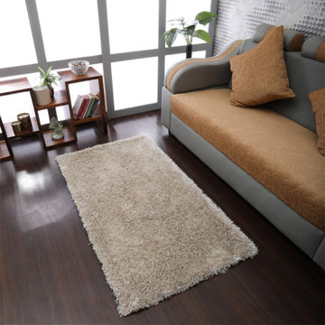 Hand Tufted Shag Polyester Area Rug Solid Ivory