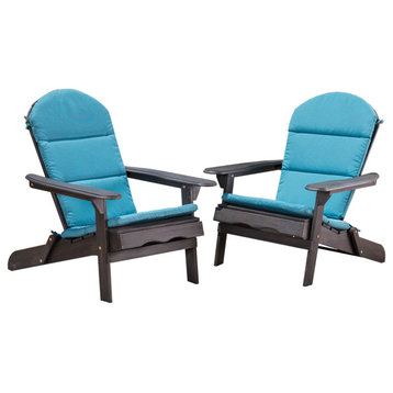 Outdoor Acacia Wood Folding Adirondack Chairs, Cushions, Set of 2, Dark Gray/Dar