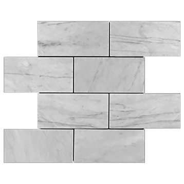 6"x12" Carrara Marble Italian Bianco Carrera Subway Tiles Honed, Set of 2