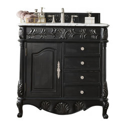 36 inch Antique Single Sink Bathroom Vanity Empire Black Finish Marble Top - Bathroom Vanities And Sink Consoles