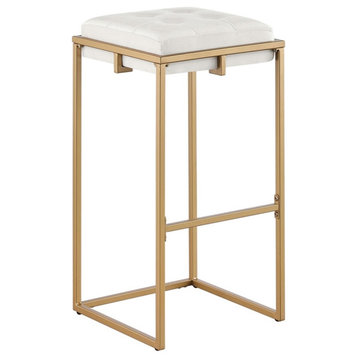 Coaster Nadia Square Velvet Padded Seat Bar Stool in Beige and Gold