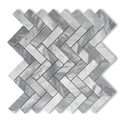 Stone Center Online - Bardiglio Gray Dark Grey Marble 1x3 Herringbone Mosaic Tile Honed, 1 sheet - Mosaic Tile