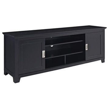 Pemberly Row Traditional Wood Sliding Door TV Console for TVs up to 70" in Black