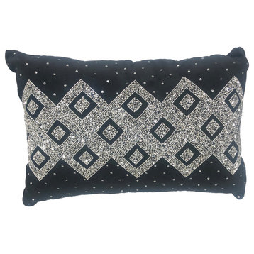 Decor Maisonette 100% Handmade Naya Lumbar Accent Throw Pillow, Black 16"x24"x4"