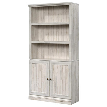 Bookcase, Wooden Frame With 3 Adjustable Shelves & Lower Cabinet, White Plank
