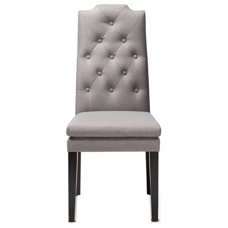 Modern Gray Fabric Upholstered Button Tufted Wood Dining Chair Set of 2