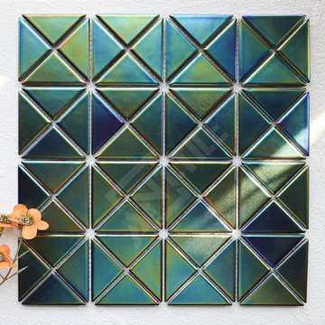 2″ Cross Connection Triangle Porcelain Matte Blue Iridescent Mosaic Tile Bathroo