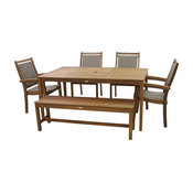 6-Piece Eucalyptus Dining Set With Gray Wicker Arm Chairs
