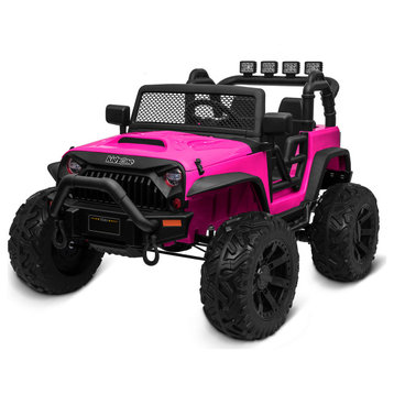 12V7AHx2 Battery Powered Extra Wide Seat Ride On Truck, Hot Pink