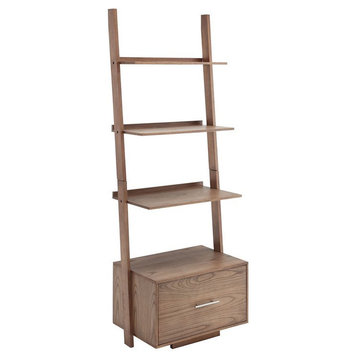 American Heritage Ladder Bookcase with Drawer in Caramel Driftwood Wood Finish