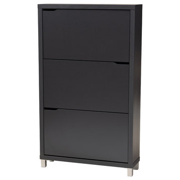 Modern Dark Grey Finished Wood Shoe Storage Cabinet With 6 Fold-Out Racks