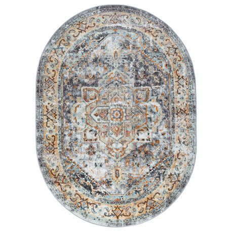 Kinsley Traditional Oriental Blue Oval Area Rug, 5'x7'