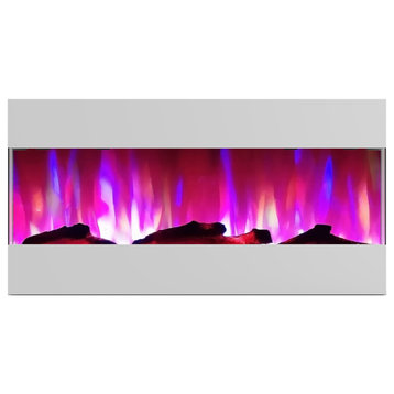 42" Recessed Wall Mounted Electric Fireplace With Logs and LED Display, White