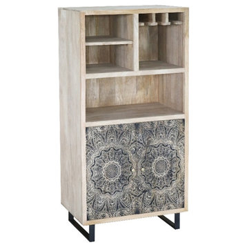 Furniture of America Druze Wood Multi-Storage Wine Cabinet in Natural and Black