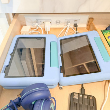 Transitional Kitchen | Clutter-Free Charging Drawer