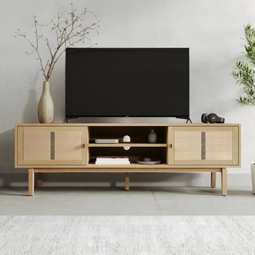Lucas Wide TV Stand, Oak and Natural Woven Cord