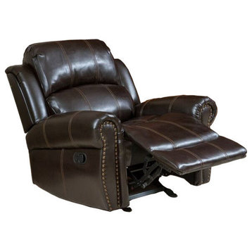 GDF Studio Harbor Dark Brown Leather Glider Recliner Club Chair