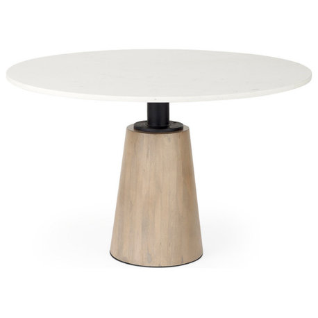 Maxwell White Marble w/Light Brown Solid Wood Base 48" Round Dining Table