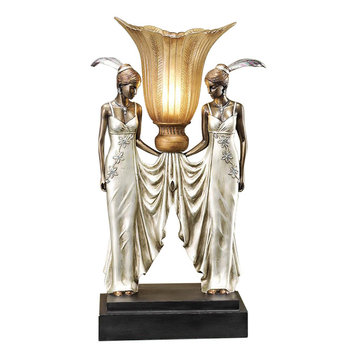 Art Deco Peacock Maidens Lamp