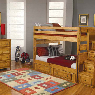 Classic Wood Bunk Bed with Stairway Chest and Underbed Storage Drawers