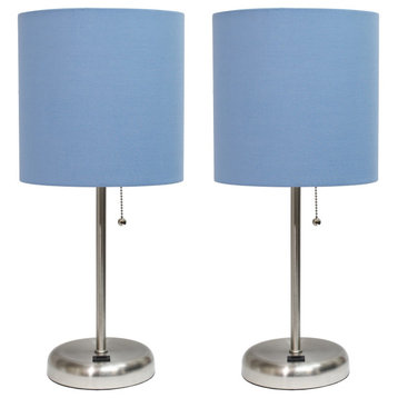 Stick Lamp With Usb Charging Port/Fabric Shade 2 Pack Set, Blue