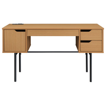 Denmark Executive Desk With Power, Natural Finish