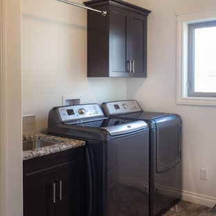 75 Beautiful Single Wall Laundry Room With Dark Wood Cabinets