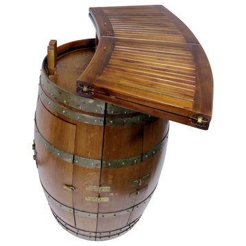 Oak Wood Wine Barrel Bar with Teak Wood Foldable Bar Counter 72" L x 24"D x 42"H