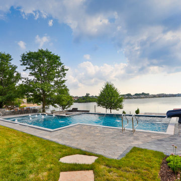 Plainfield, IL Geometric Swimming Pool with Interior Hot Tub