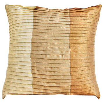 Beige Art Silk 16"x16" Color Block Throw Pillows Cover, Shades Of Glory
